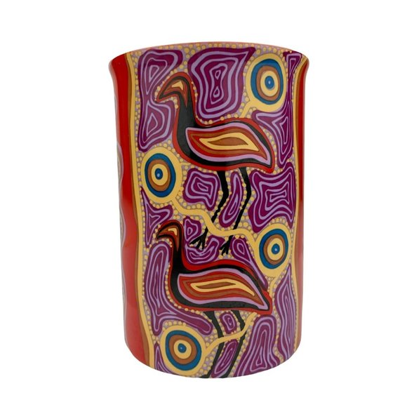 Tobwabba Art Coffee Mug Cub Authentic Australian Aboriginal Visit Emu Red Pink - Picture 3 of 7